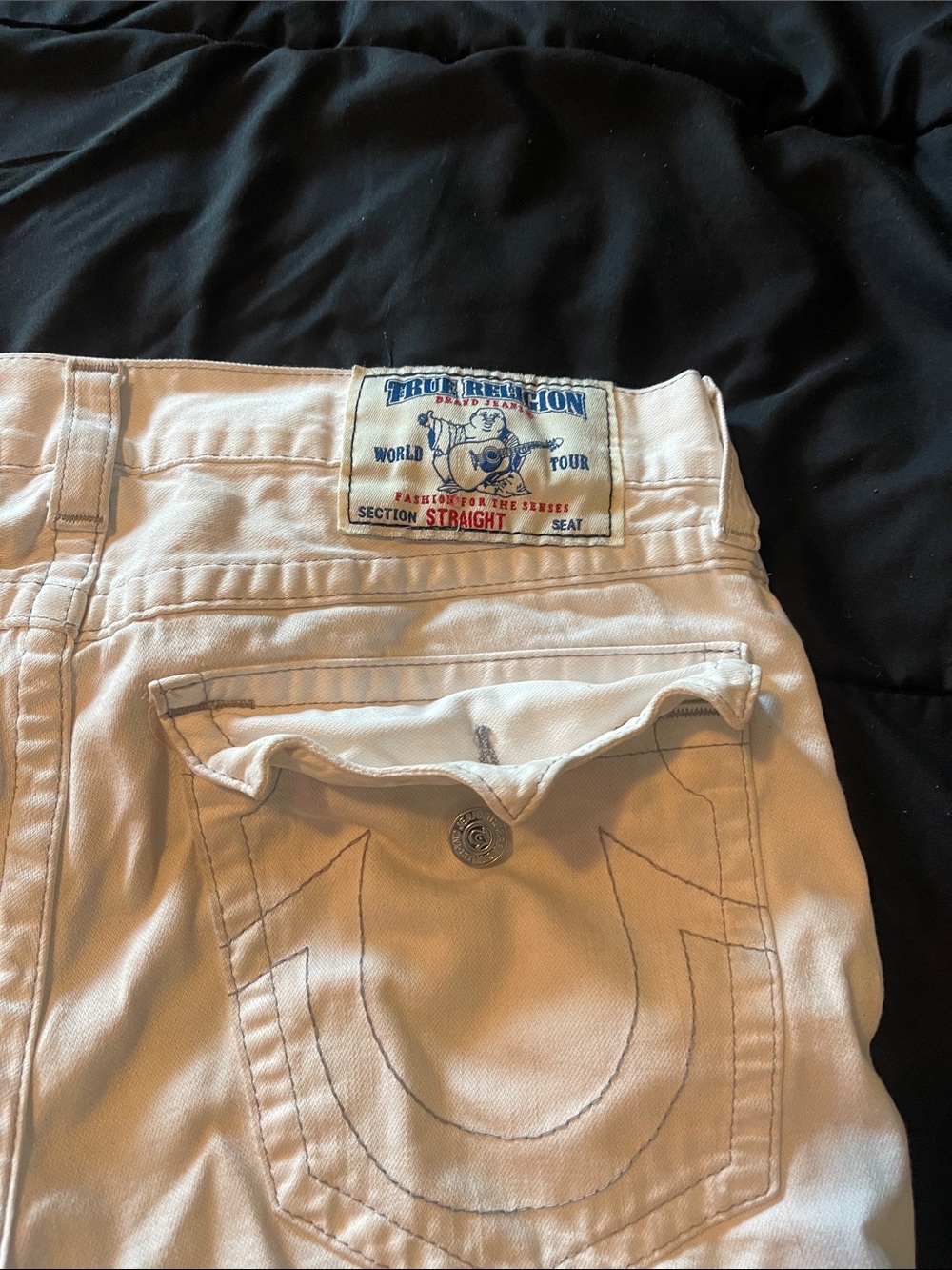 True Religion Men's Cream Denim Jean Shorts with Frayed Hem